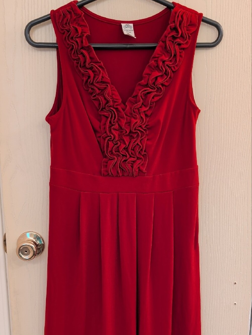 Signature by Sangria Red Sleeveless Ruffle Front Midi Dress Size 8 Petite - Picture 2 of 12